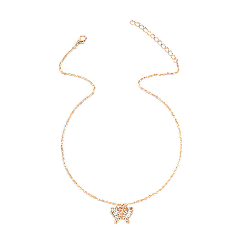Butterfly necklace wholesale european and american cross-border jewelry simple fashion versatile nichesweater accessories full diamond clavicle chain for women