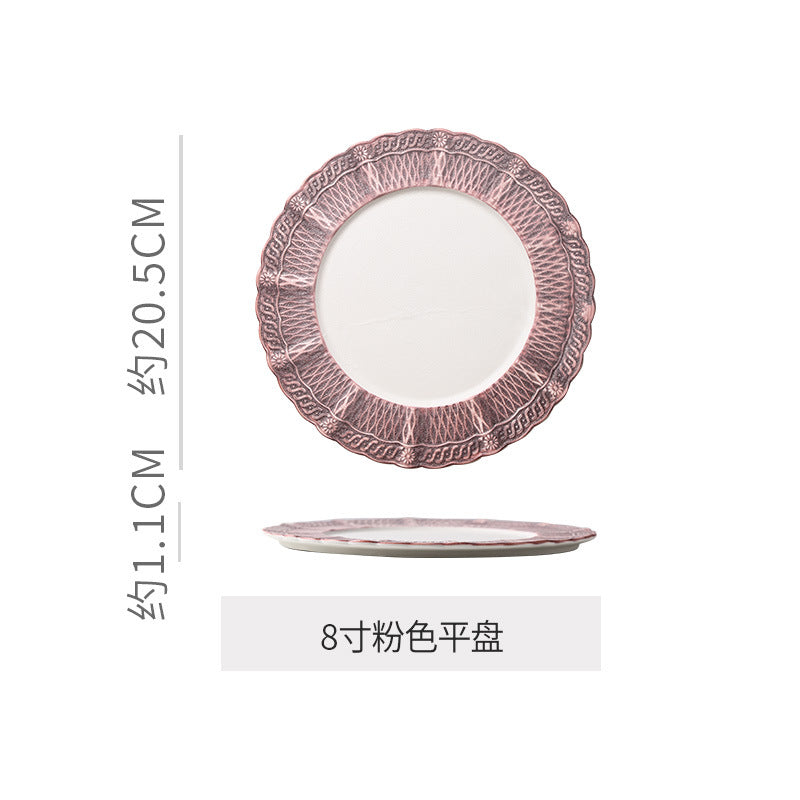 Ins embossed light luxury ceramic dinner plate - nordic high-end style for restaurants, hotels, steak, and dim sum presentation