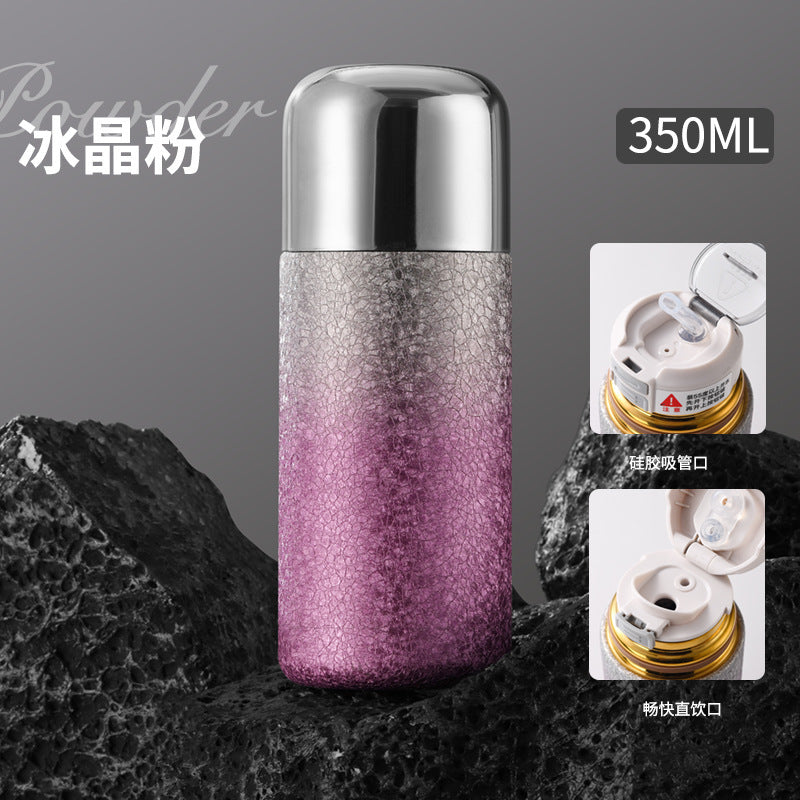 Titanium-coated capsule pocket thermos - one cup, three ways to drink: tea, water separation, mini portable outdoor sports straw cup