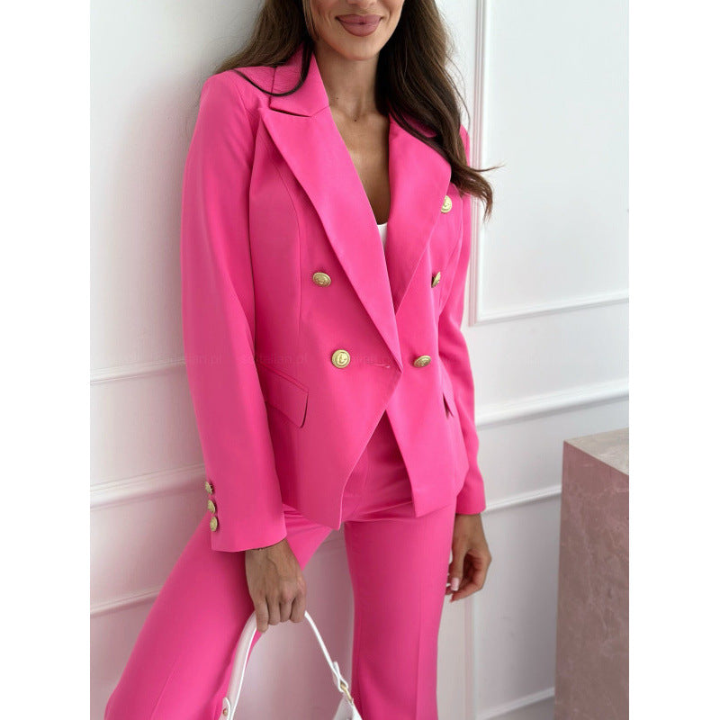 Independent station  fall and winternew arrival long sleevespure color double-breasted suit small outwear