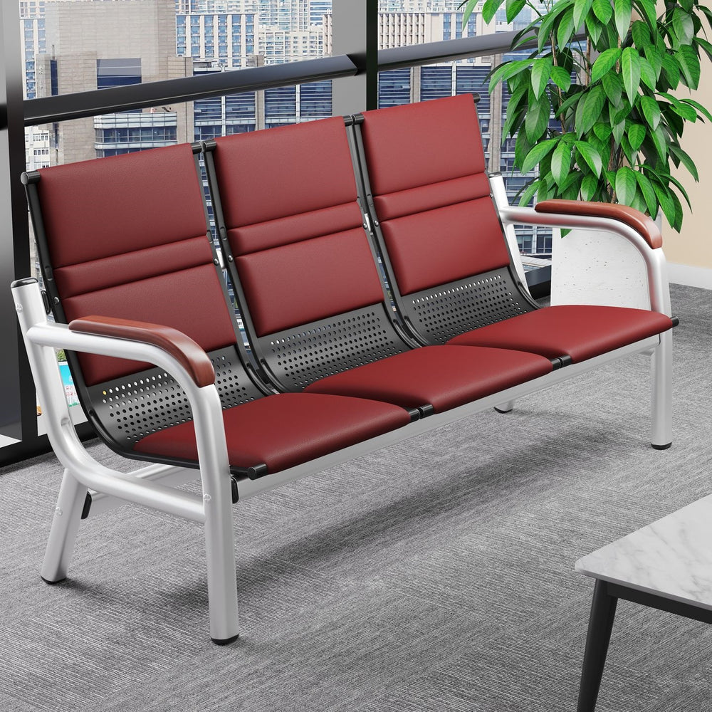 Office sofa and coffee table set - minimalist modern reception desk with iron frame, business three-seater sofa