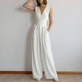 summer new women's clothing - cross-border  us & europe - fashionable casual solid color cinched waist sleeveless jumpsuit