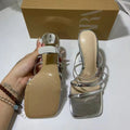 2024za new summer women's high heels - single strap, low-cut, square toe, metal butterfly buckle detail, silver open back sandals