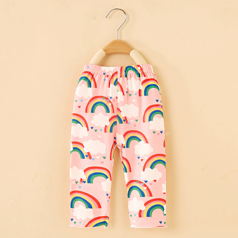 Girls' milk silk printed capri leggings - summer kids' clothing, spring/summer lightweight outerwear, dropshipping available