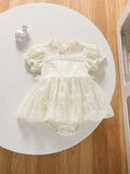 cross-border exclusive: baby rompers - lace-up mesh bodysuits with lace trim, summer triangle onesies