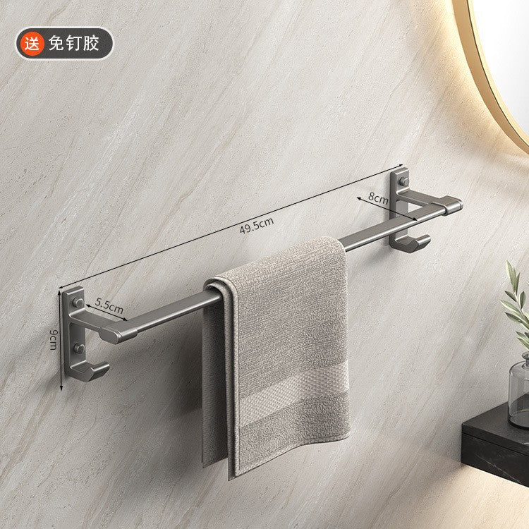 Gun gray space aluminum towel rack towel bar double pole single pole bathroom bath towel storage rack bathroom hook storage