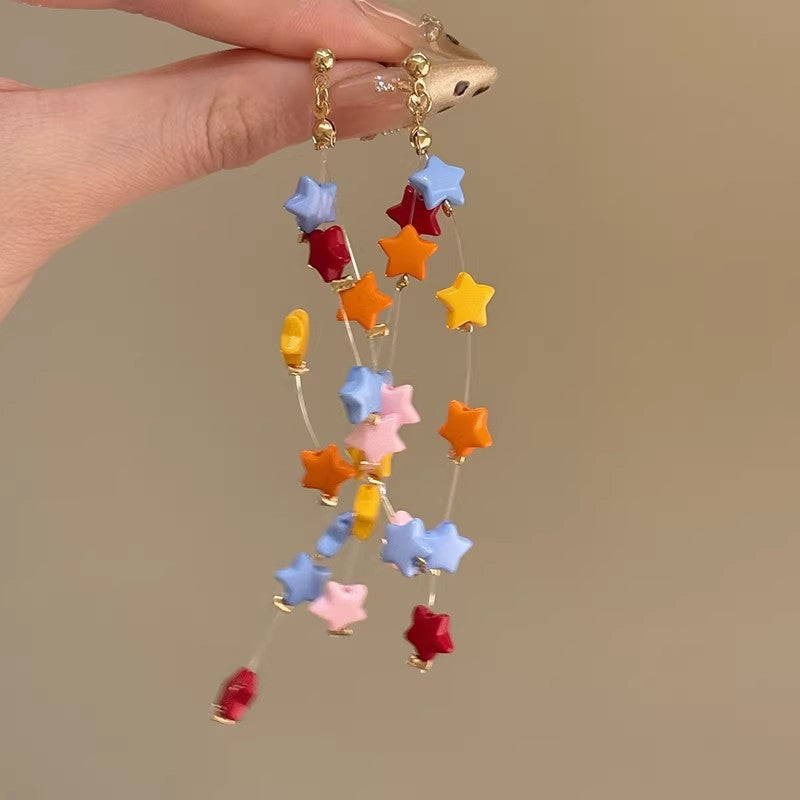 Summer color dopamine star tassel earrings - unique design, sweet style, perfect for vacation