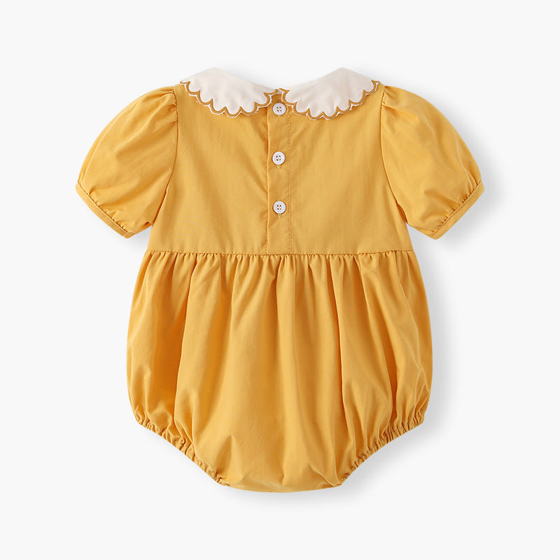 Baby clothing a-grade summer  new short-sleeve romper with shirring, newborn bodysuit, solid color baby outfit