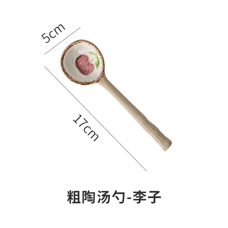 Japanese-style stoneware creative coffee spoon dessert spoon - cute, high-value, long-handled spoon for restaurants and home use - perfect for serving soup and eating