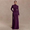Aliexpress european and american women's winter new arrival: solid color, elegant, long-sleeved, slim-fit maxi dress with ruched detail and flowing ribbon – a touch of grace