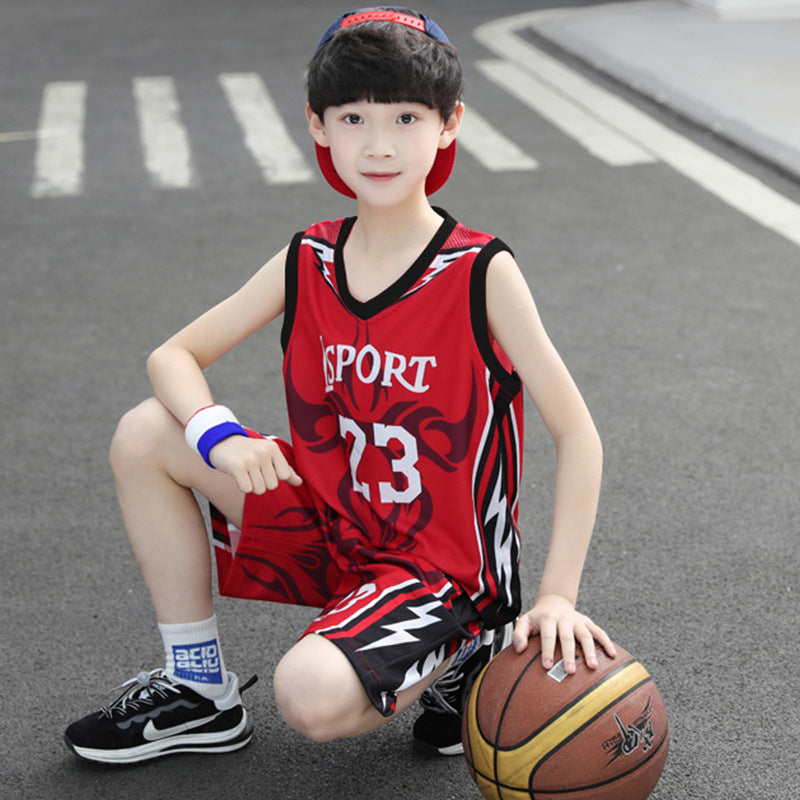 boys' summer basketball jersey set - kids' indoor student quick-dry, wear-resistant, anti-slip sleeveless sports outfit for mid-to-large children