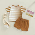 Amazon ins  hot selling baby boy fashion striped short sleeve tops with pocket shorts two-piece set