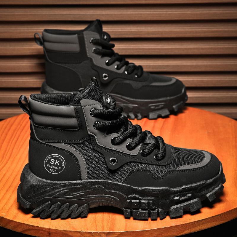 Men's martin boots: spring breathable high-top british style retro work boots, outdoor hiking, desert combat, and yellow boots