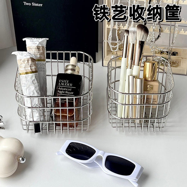 ins wrought iron storage basket household kitchen square fruit and vegetable basket net red cosmetics lipstick desktop storage basket