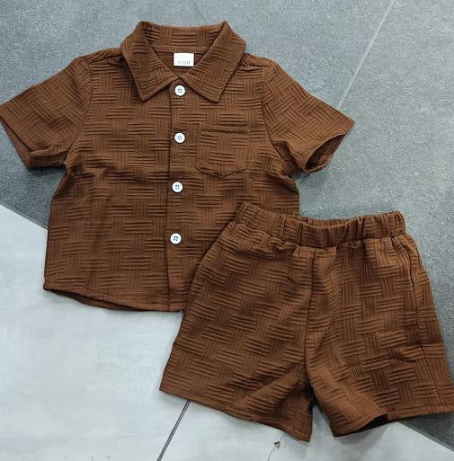 Baby boy casual turn-down collar textured fabric outfit set