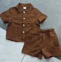 Baby boy casual turn-down collar textured fabric outfit set