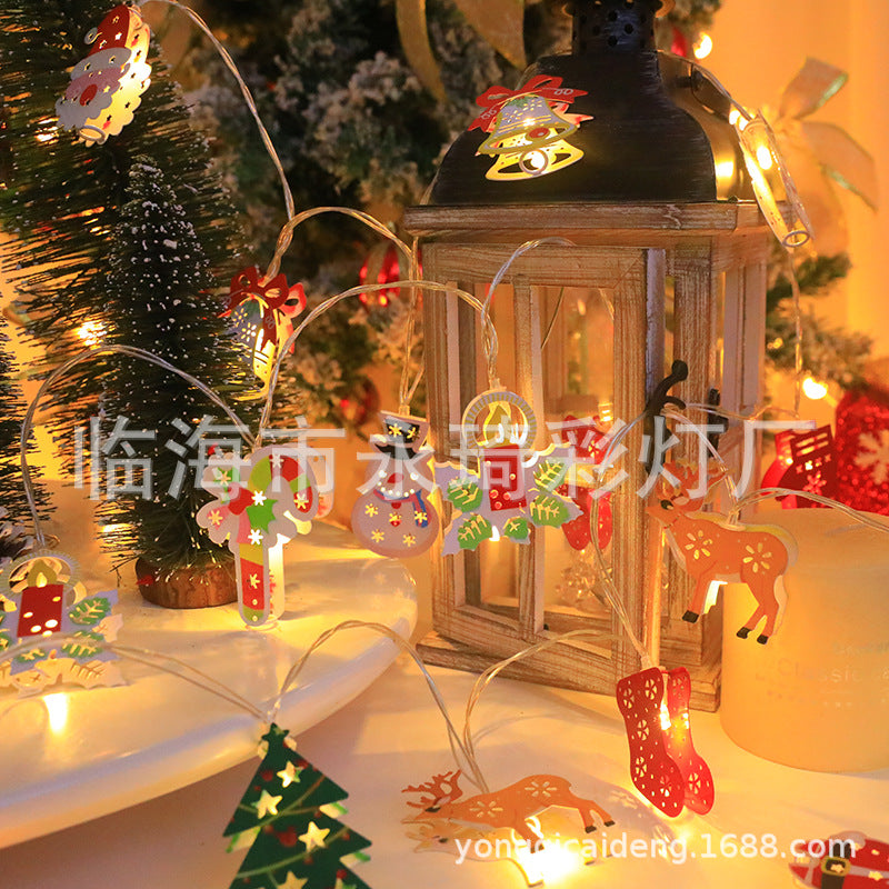 Cross-border LED light string holiday lights Christmas tree deer bells snowflake old man Christmas wrought iron pendant decorative lights