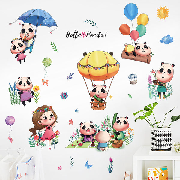 Cartoon panda balloon wall sticker children's room porch bedside cupboard dormitory background decoration sticker HT94024