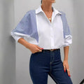 European and american cross-border e-commerce   new arrival: chic commute color block autumn long-sleeve women's blouse