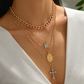 Long cross necklace wholesale fashion cross-border diamond pendant female elegant multi-layer virgin thanksgiving clavicle chain