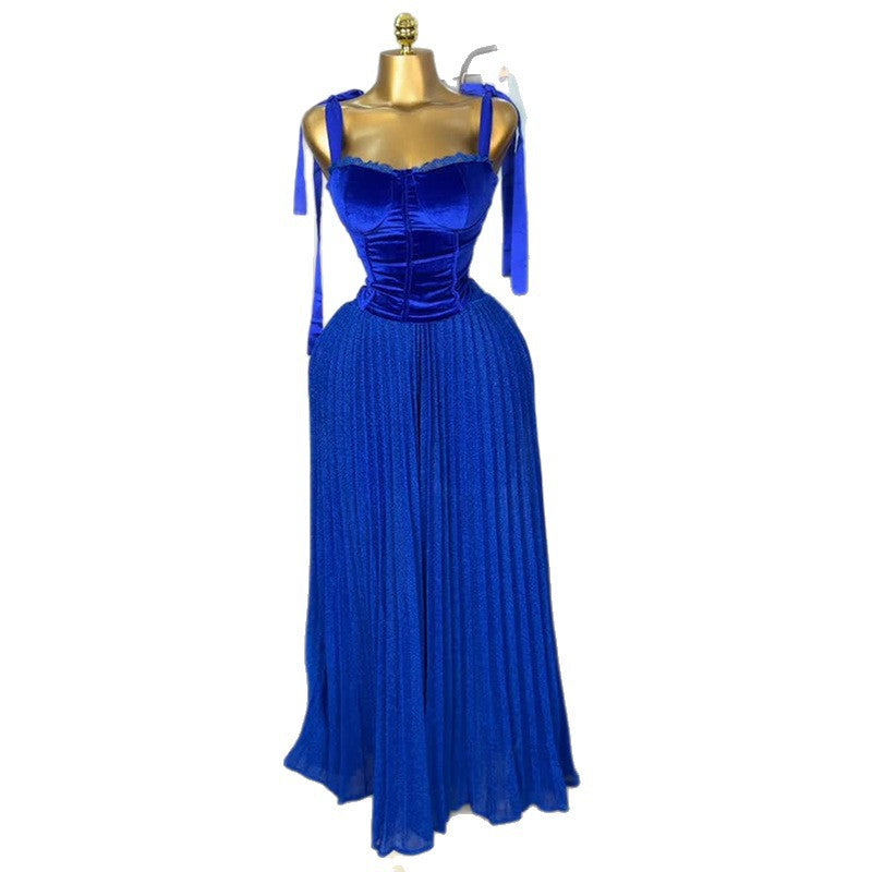 European and american cross-border women's fashion  summer new arrival: elegant bowknot camisole top and pleated wide-leg pants fashion set