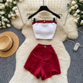 Lazy style contrast colortube top vest high waistshortstwo-piece set female summer popular fashionslimming looksexywork clothingsuit