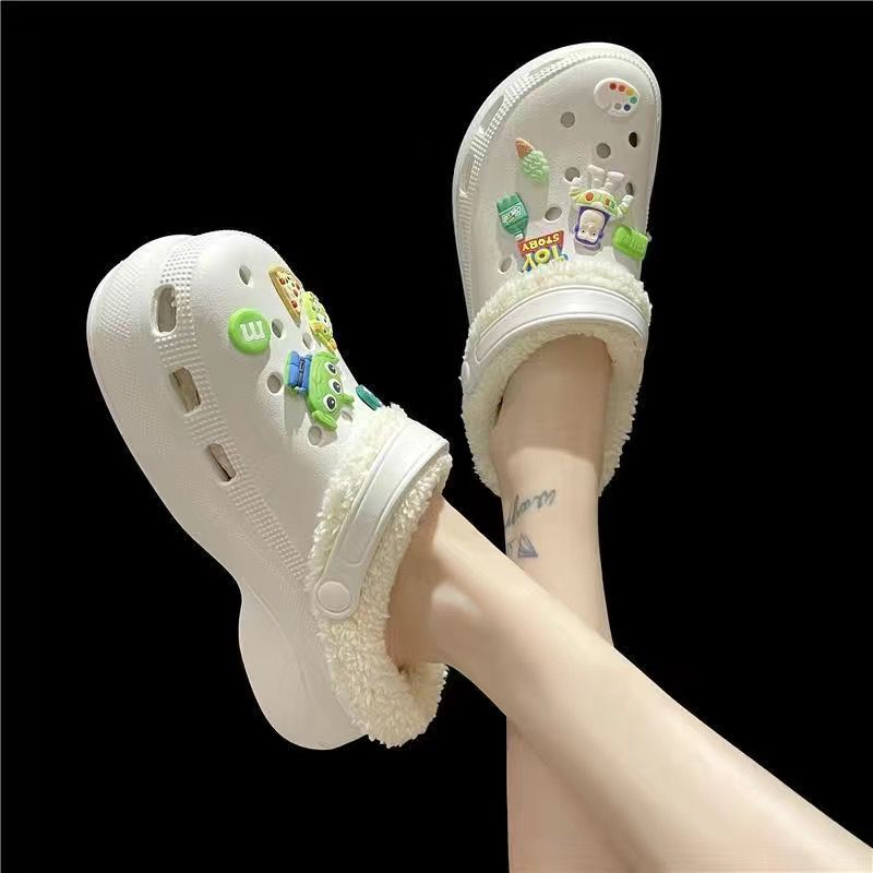 Little red book's same style crocs shoes for women winterfleece-linedheattechcute non-slip couple cotton slippers for home and outdoor wear for nurses