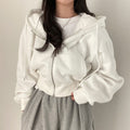 autumn new arrivals: ins-style fleece-lined, versatile, fashionable, short, slim-fit, zip-up, warm, solid color hooded sweatshirt for women