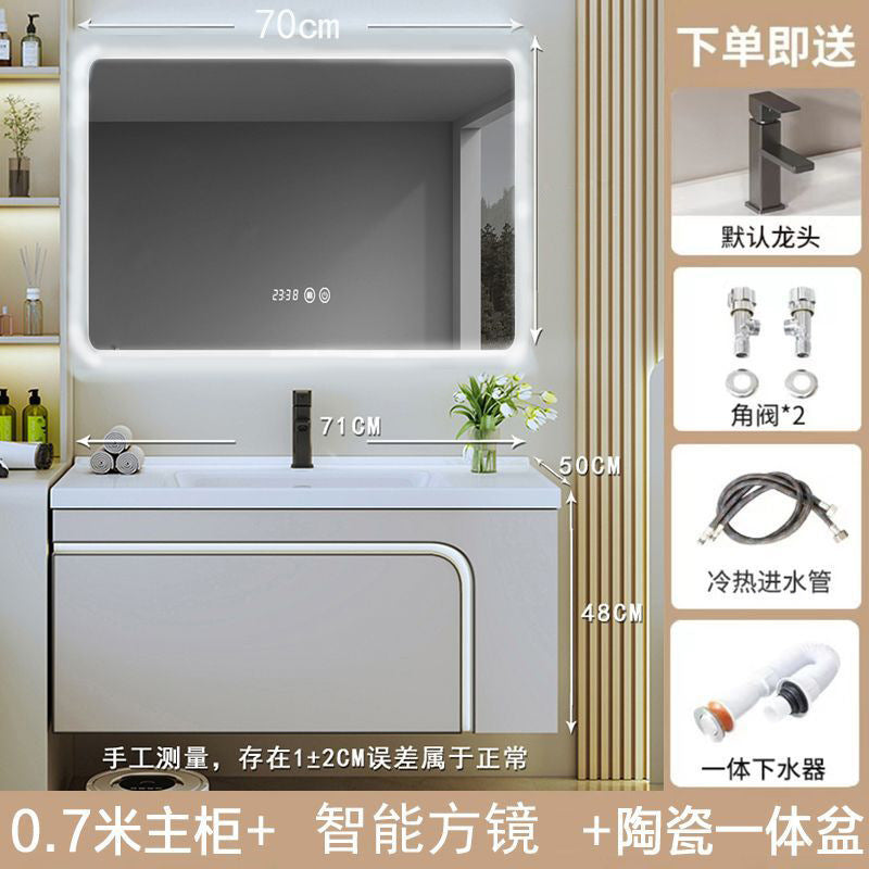 [Customized] Side storage bathroom cabinet ceramic integrated hand wash basin bathroom solid wood bathroom cabinet combination