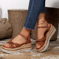 European and american plus size flat espadrille open-toe sandals,  summer new style, single strap buckle cross bows women's sandals, size 43