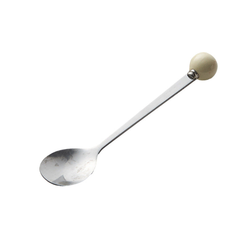 Accessible luxury ceramic ball fruit fork for home stainless steel spoon multi-purpose dessert spoon good-looking glazed pastry fork