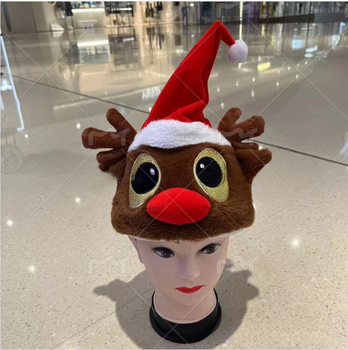 Christmas atmosphere hat - adult & kids cartoon style - santa & snowman - swaying, singing, musical, and light-up