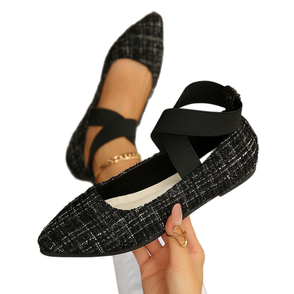 Exportplus sizeflats elastic band flatsflats women's cross-border suede pointed toe slip-on lazy work women's shoes wholesale