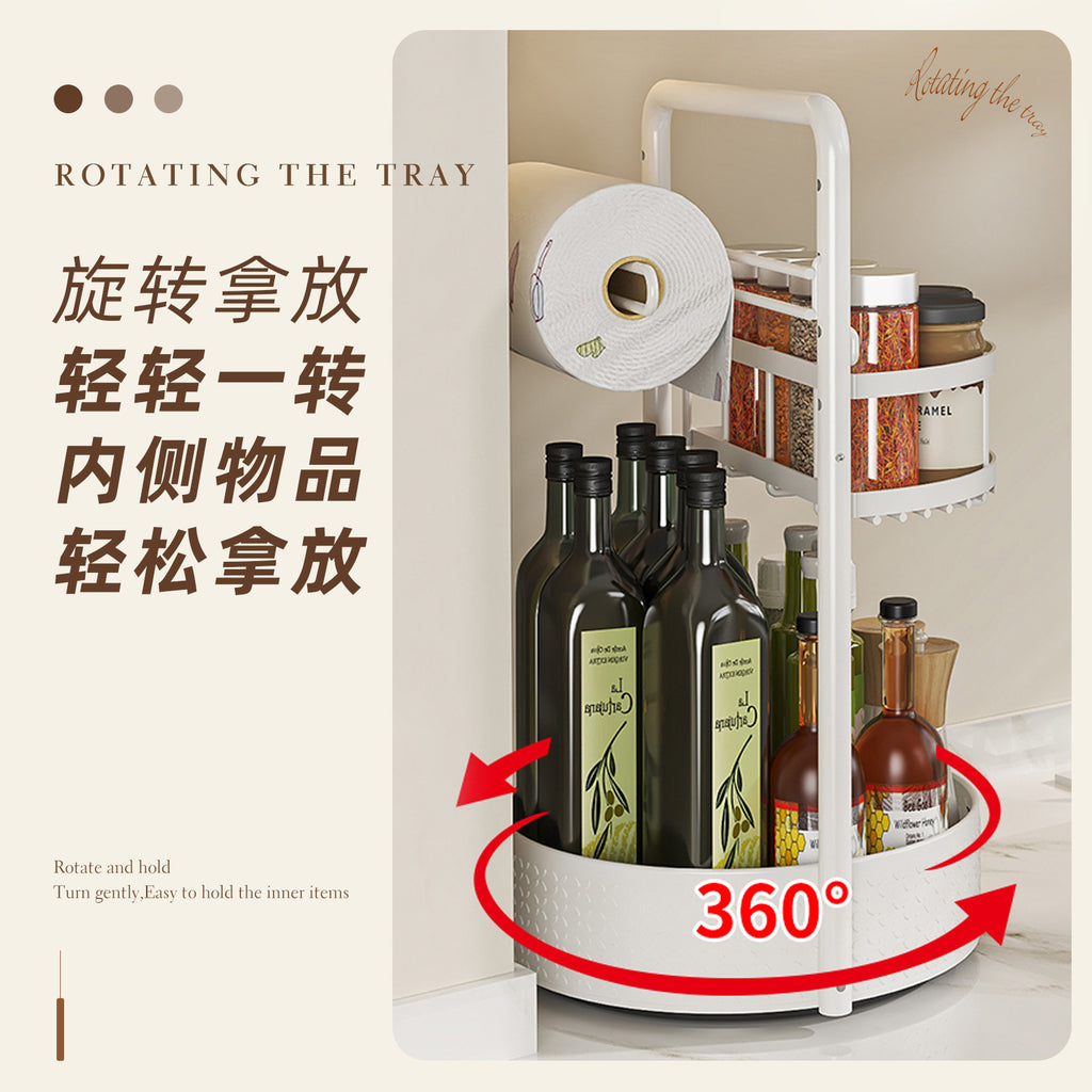 Rotating seasoning rack Kitchen countertop seasoning tray Double-layer multi-functional oil, salt, sauce and vinegar seasoning storage rack
