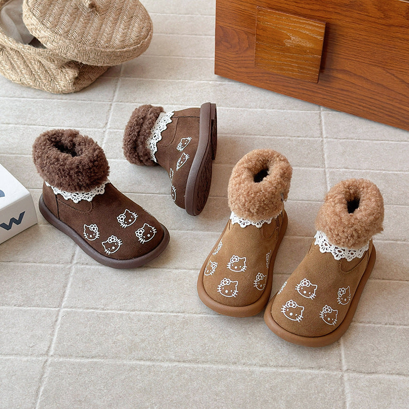 ins British Martin boots 2025 winter new Korean version girl kitten graffiti roll curly hair velvet short boots