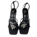 Zr2024 summer new women's shoes black rhinestone-embellished thong sandals with square toe and stiletto heel