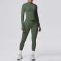 seamless pure color tight high elastic breathable zipper nine-point sports suit running fitness yoga suit two-piece set