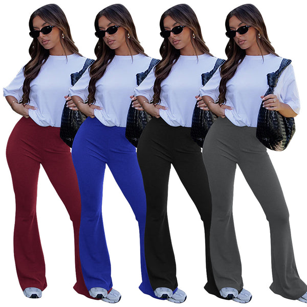 Vimeko spring and autumn thin high waist, thin and tight, drooping feeling elastic peach buttocks, fitness running flared pants