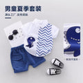 wholesale of children's and toddler's clothing: new summer collection featuring collared shirts with dinosaur prints and cargo shorts sets, in stock and ready to ship
