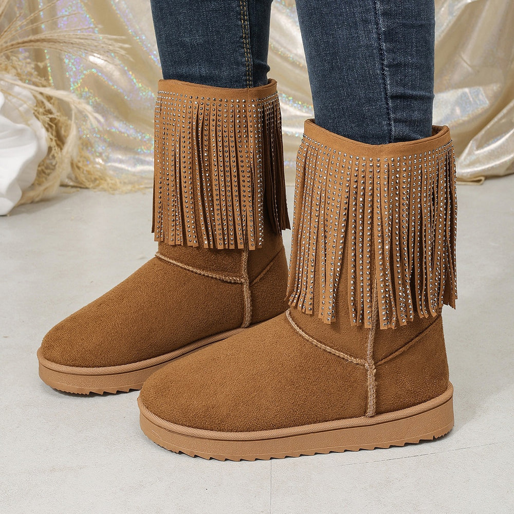 new arrivalplus size round toe tassel mid-calf snow boots women's thick sole sleeve heattechfleece-linedthickened cotton shoes wholesale