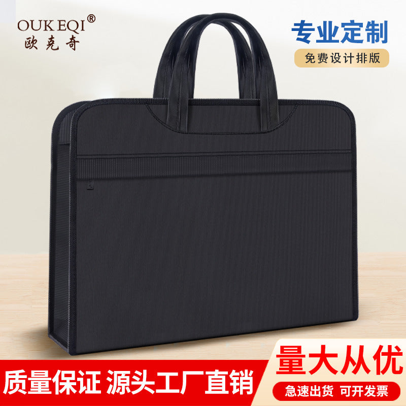 Large capacity double-layer office briefcase laptop bag conference document bag men's bag file bag business portfolio with printing option