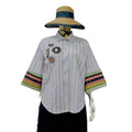 European and american cross-border women's fashion:  summer new arrival - stylish and elegant turn-down collar, loose fit, plus size, striped patchwork shirt top