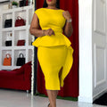 Q052   summer new solid color bodycon ruffle pleated plus size european and american style dress