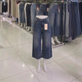 New arrival women's jeans high waist washed wide leg slightly flared cropped pants wholesale women cropped jeans