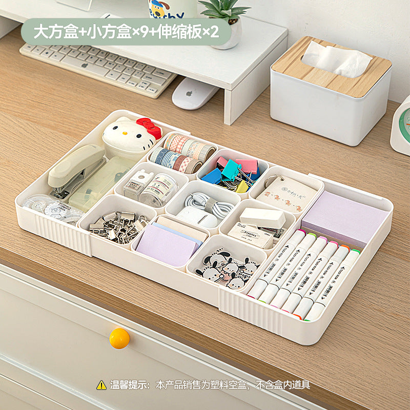 Multifunctional Square Storage Box Grid Plastic Retractable Storage Box Desktop Drawer Storage Stationery Storage Box
