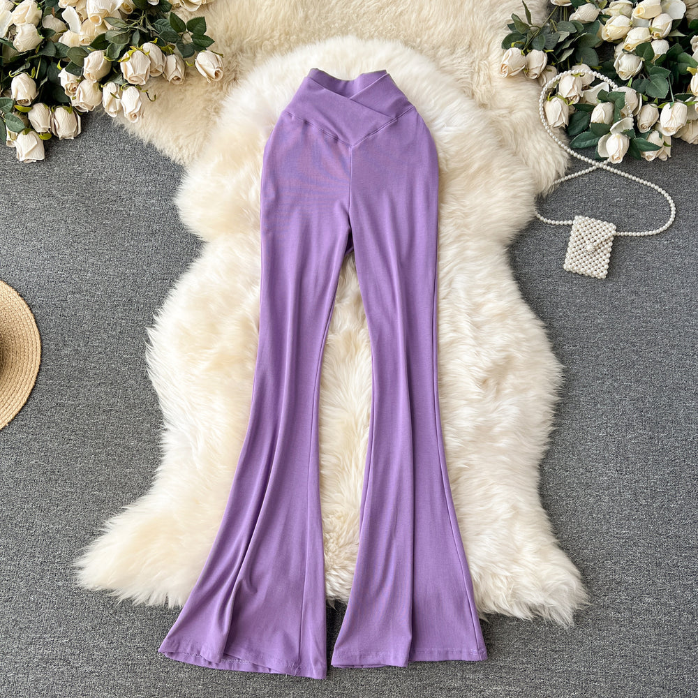 Popular ins wear casual pants for women niche style popular high waist silm micro flare pants sexy show figure yoga pants