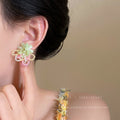 Pink flower beaded earrings for women, dopamine color, unique and beautiful, huge and beautiful earrings, beautiful earrings with a sense of atmosphere