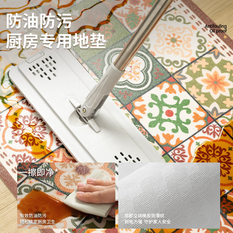 Kitchen floor mat, non-slip, oil-proof, american retro pvc, cuttable, waterproof, high-end feel, foot mat, wipeable, no-wash, for home