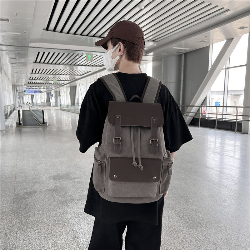 retro canvas backpack personalized fashion business travel computer bag drawstring double shoulder bag wholesale