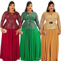 e-commerce  sequin banquet party dress long gown african women's plus size dress with belt